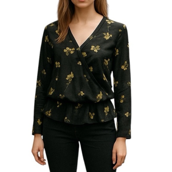 Diane Von Furstenberg Floral Long Sleeve Blouse Black - Picture 1 of 9
